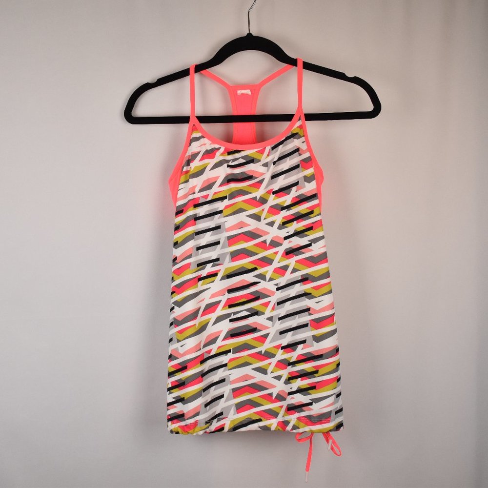 Fabletics Women's Geometric Neon Multicolor Workout Racerback with Bra Tank Top